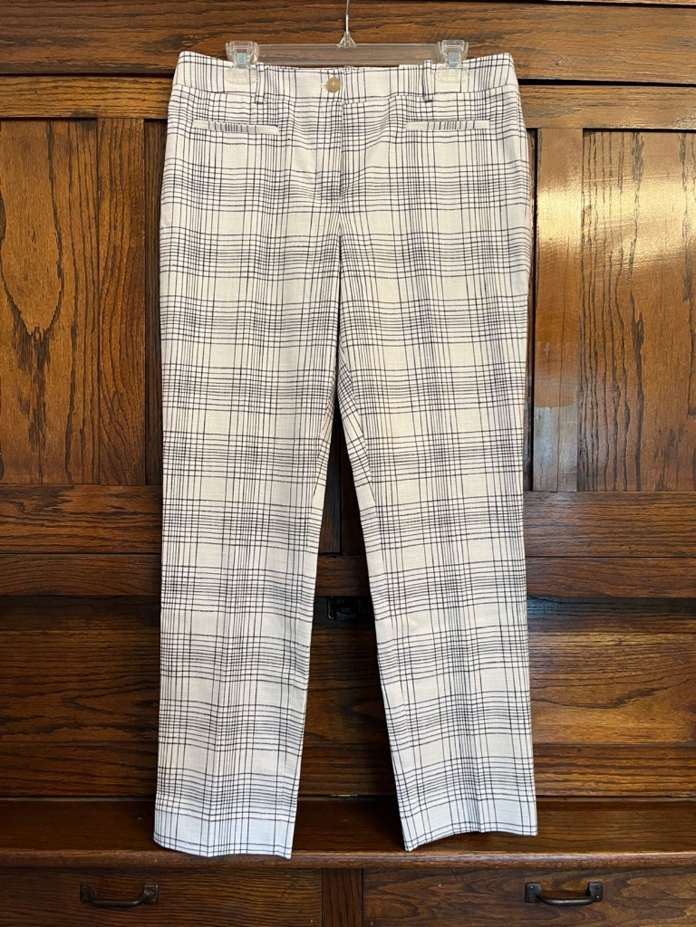 NWT Ann Taylor Cotton Crop Windowpane Plaid, 8 Tall/Long - Picture 2 of 8